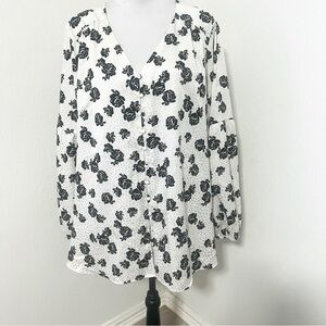 Lane Bryant Women’s Plus Size 24 Metallic Floral Button Front Blouse Business